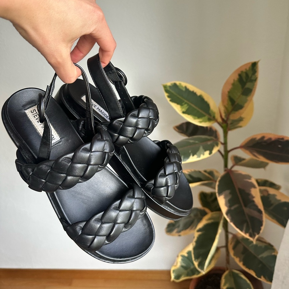 Steve Madden Black Braided Slingback Sandals - Picture 3 of 7